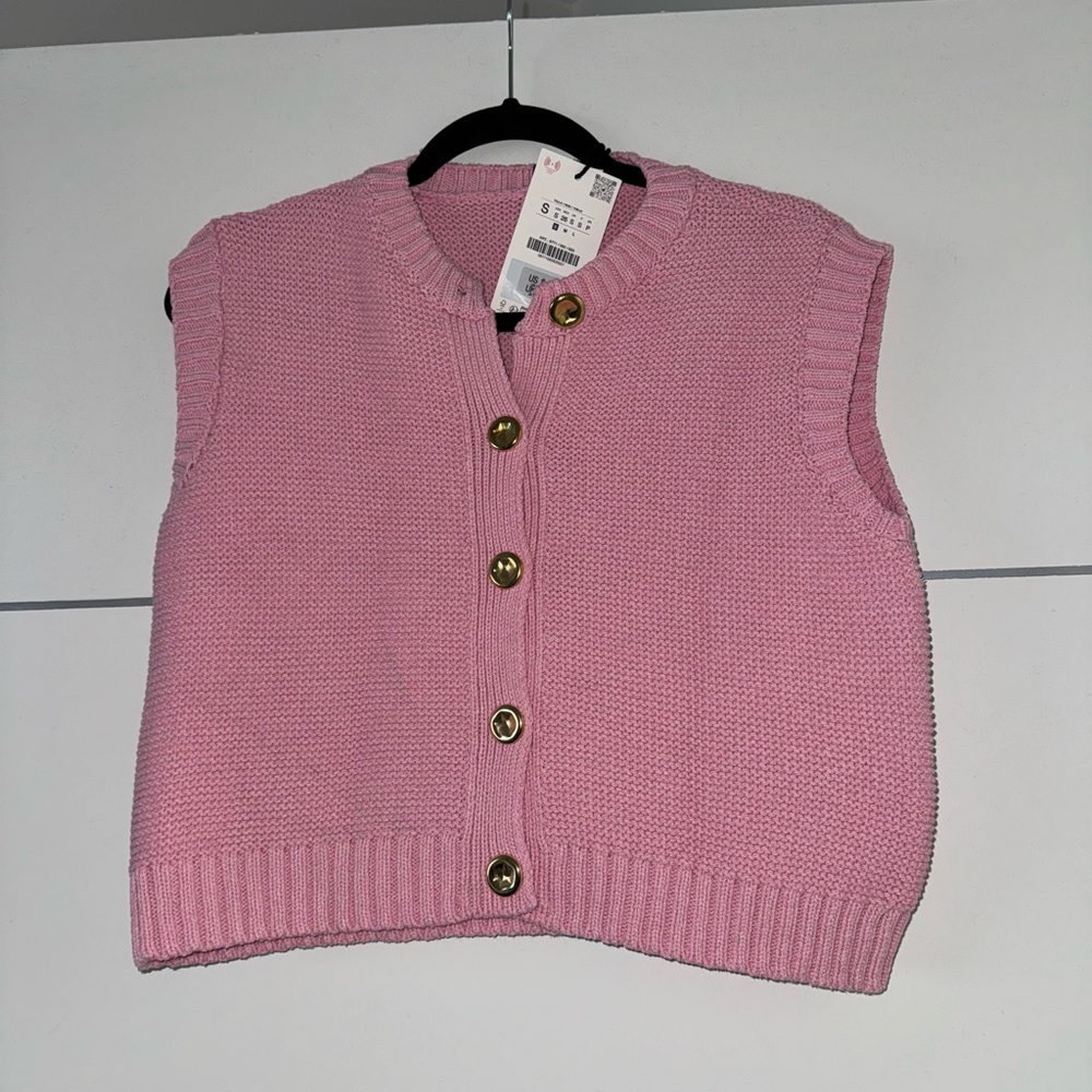 Zara Rose Knit Vest with Brass Buttons